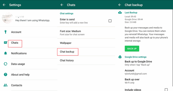 les sauvegardes de chat WhatsApp